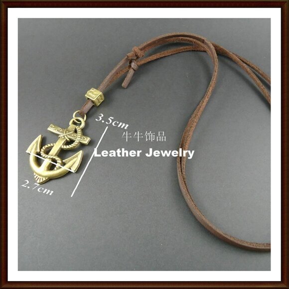 4 Pcs New Anchor Pendant Leather Necklaces. Great Stocking Stuffers! - Picture 3 of 4
